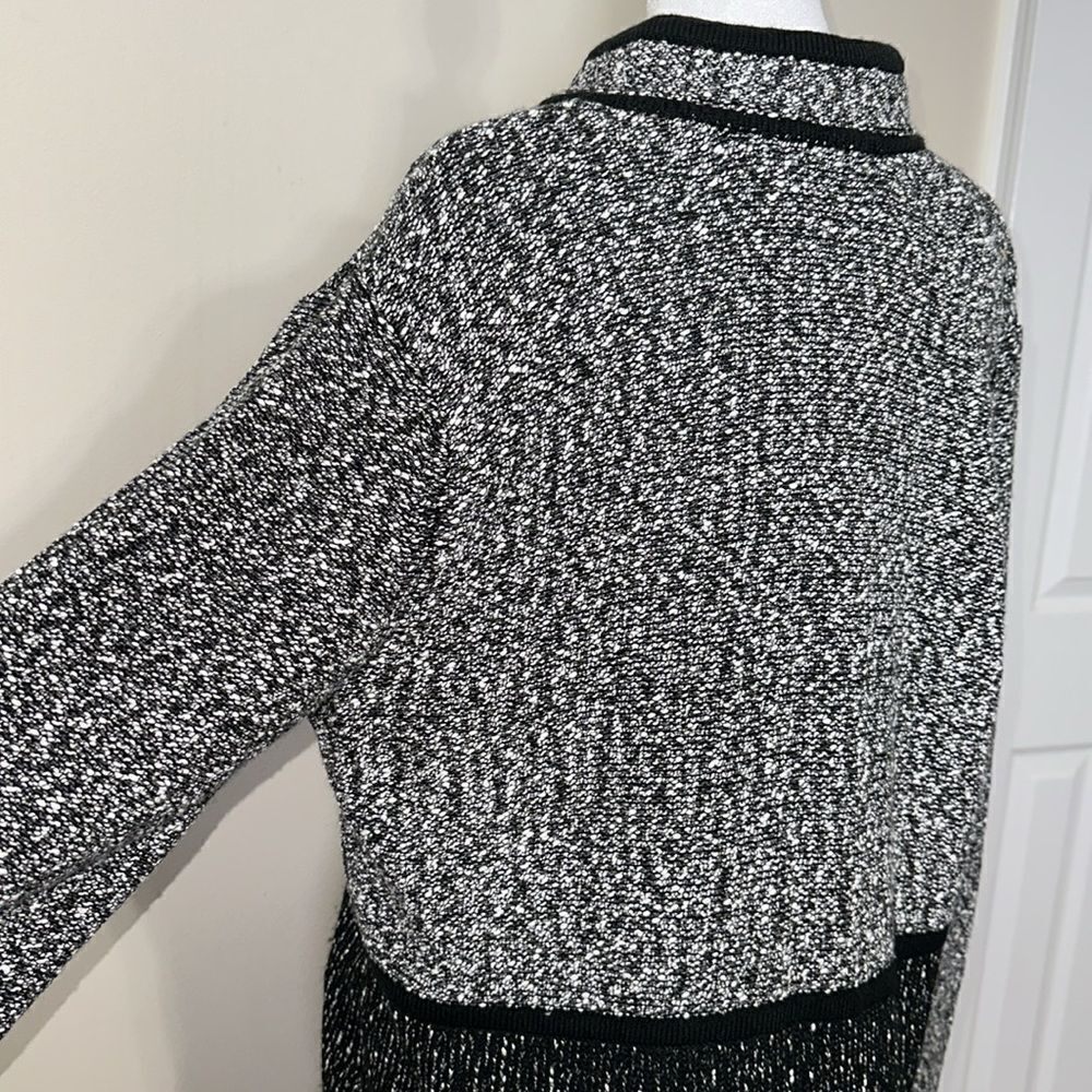 KL XL Two Tone Marbled Black White Boucle Cotton Blend Knit Button Front Jacket - Picture 7 of 15